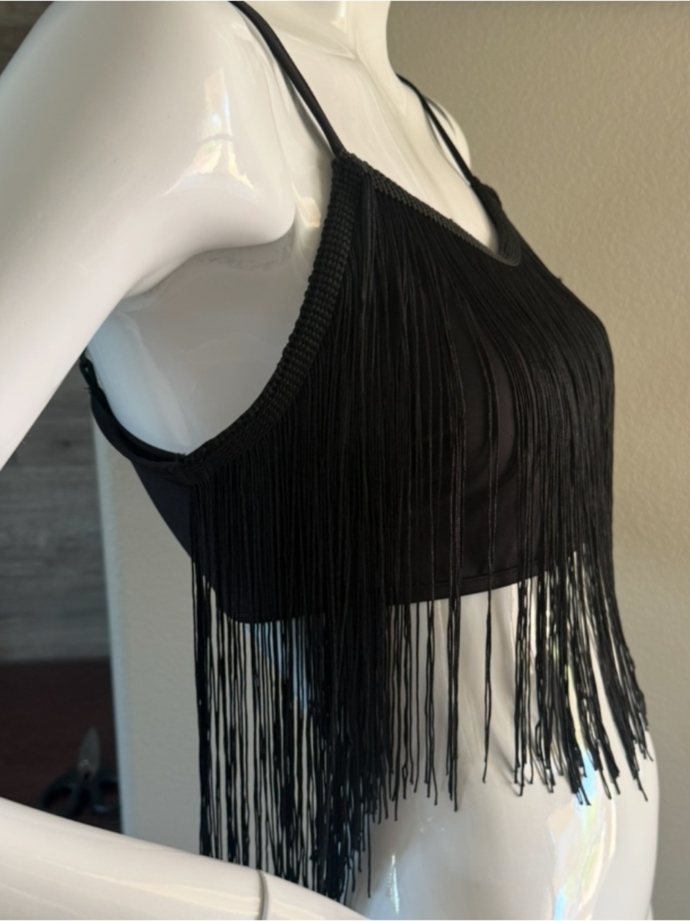 Black Fringe Statement Cropped Top M